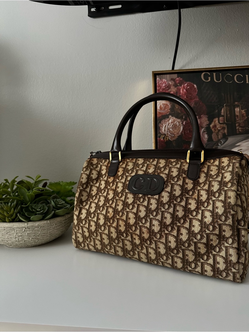 Vintage Christian Dior Trotter Monogram Boston Bag